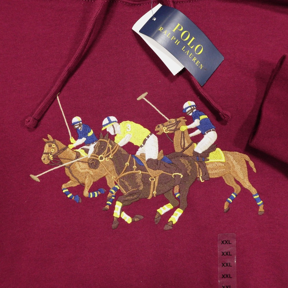 NWT POLO RALPH LAUREN Men's XXL Triple Pony Embroidered Fleece Hoodie Sweatshirt - Picture 3 of 8